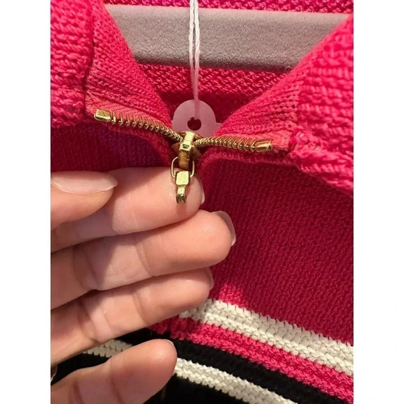 St.‎ John Sport Pink Black Striped Knit Collared Zip Up Jacket Size Small - Picture 3 of 6